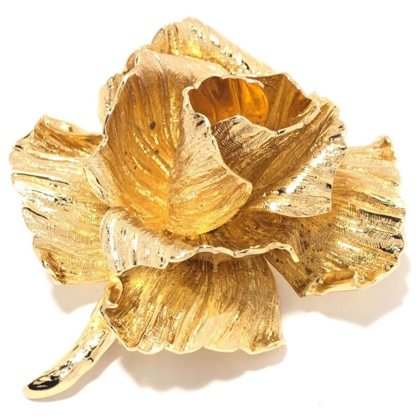 Broche Ancienne En Métal Doré Avec Pierres Dures Bleues - Bijou Fantaisie Occasion - Style Vintage