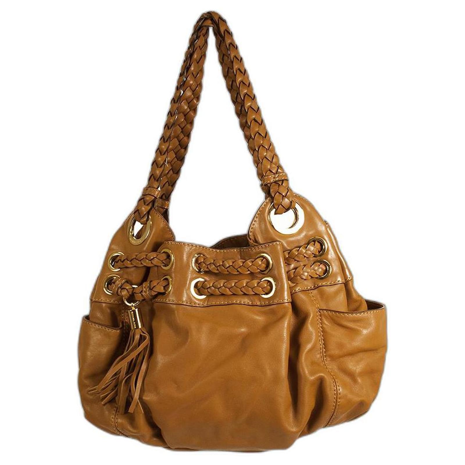 Michael Kors Astor Grommet Brown Leather Braided Handles Hobo Shoulder bag   - Joli Closet