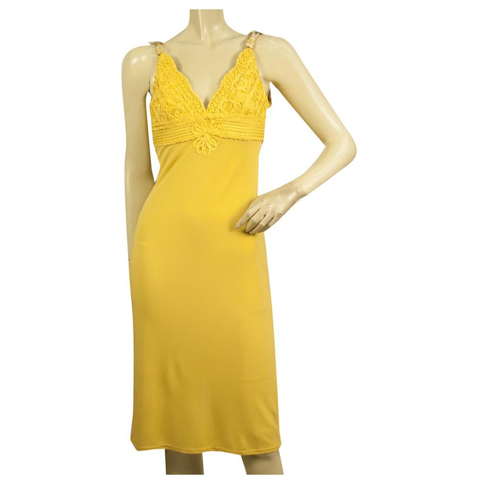 premier exegese temperament Roberto Cavalli Class Yellow Embroidered Bust Sleeveless Knee Dress Viscose  ref.545568 - Joli Closet