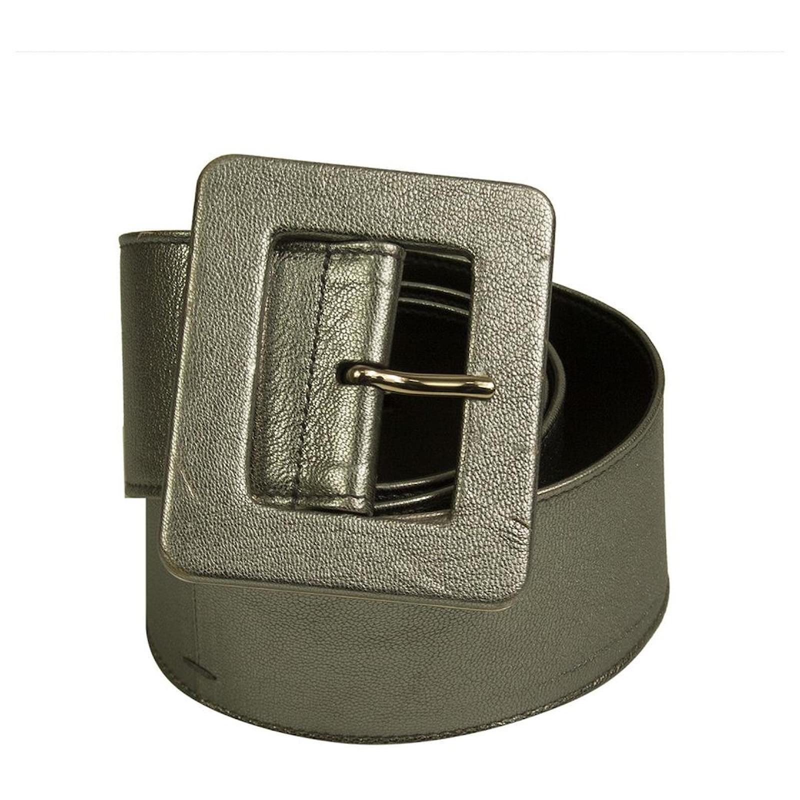 Yves Saint Laurent Silver Color Distressed Leather Wide Waist Belt Silvery  ref.545617 - Joli Closet