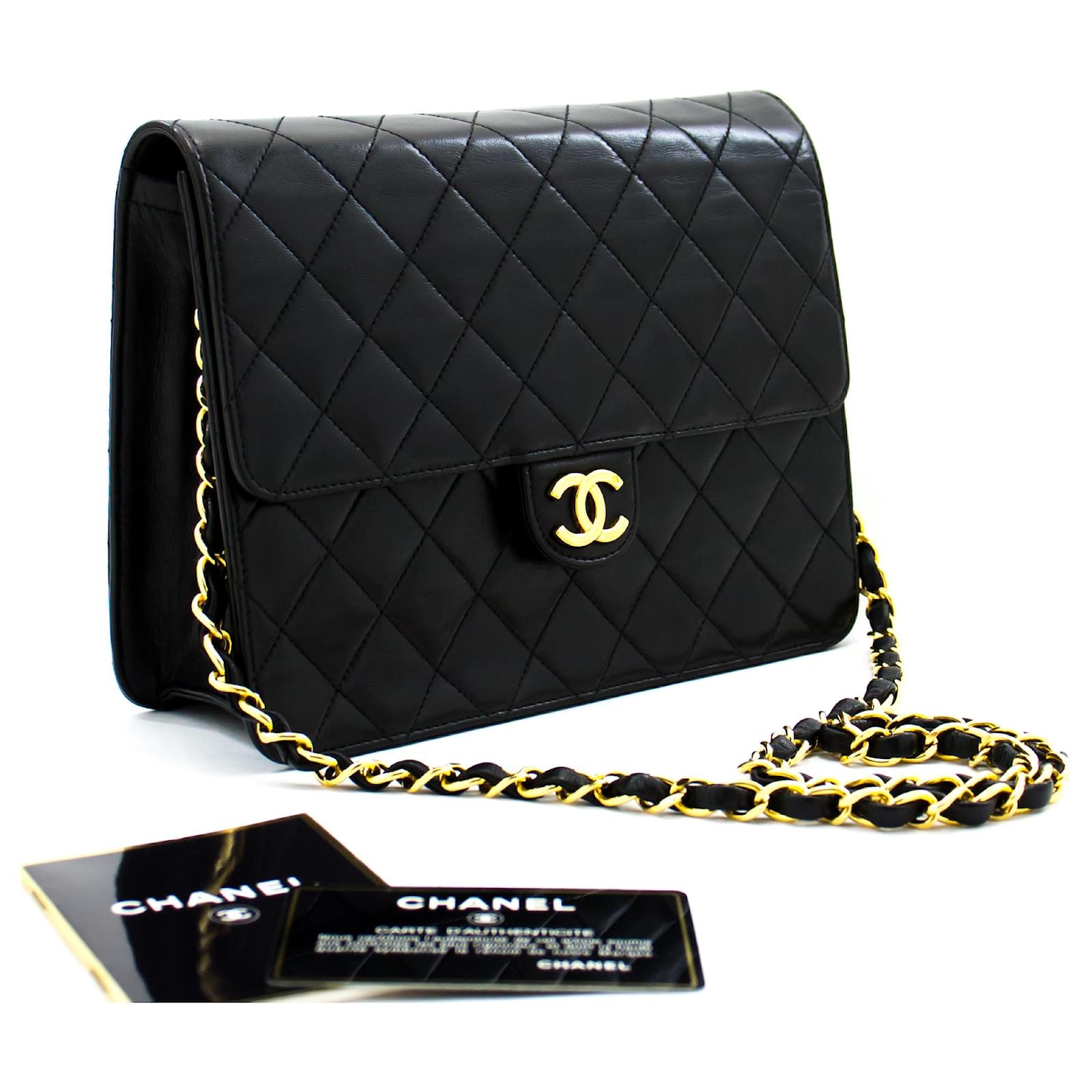 chanel black quilted lambskin leather shoulder bag