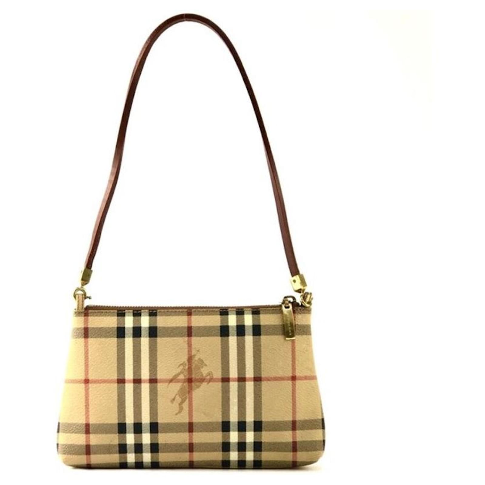 Mini Sac à Main Vintage Tartan Beige - Petit Sac Trapèze Toile - Années 90