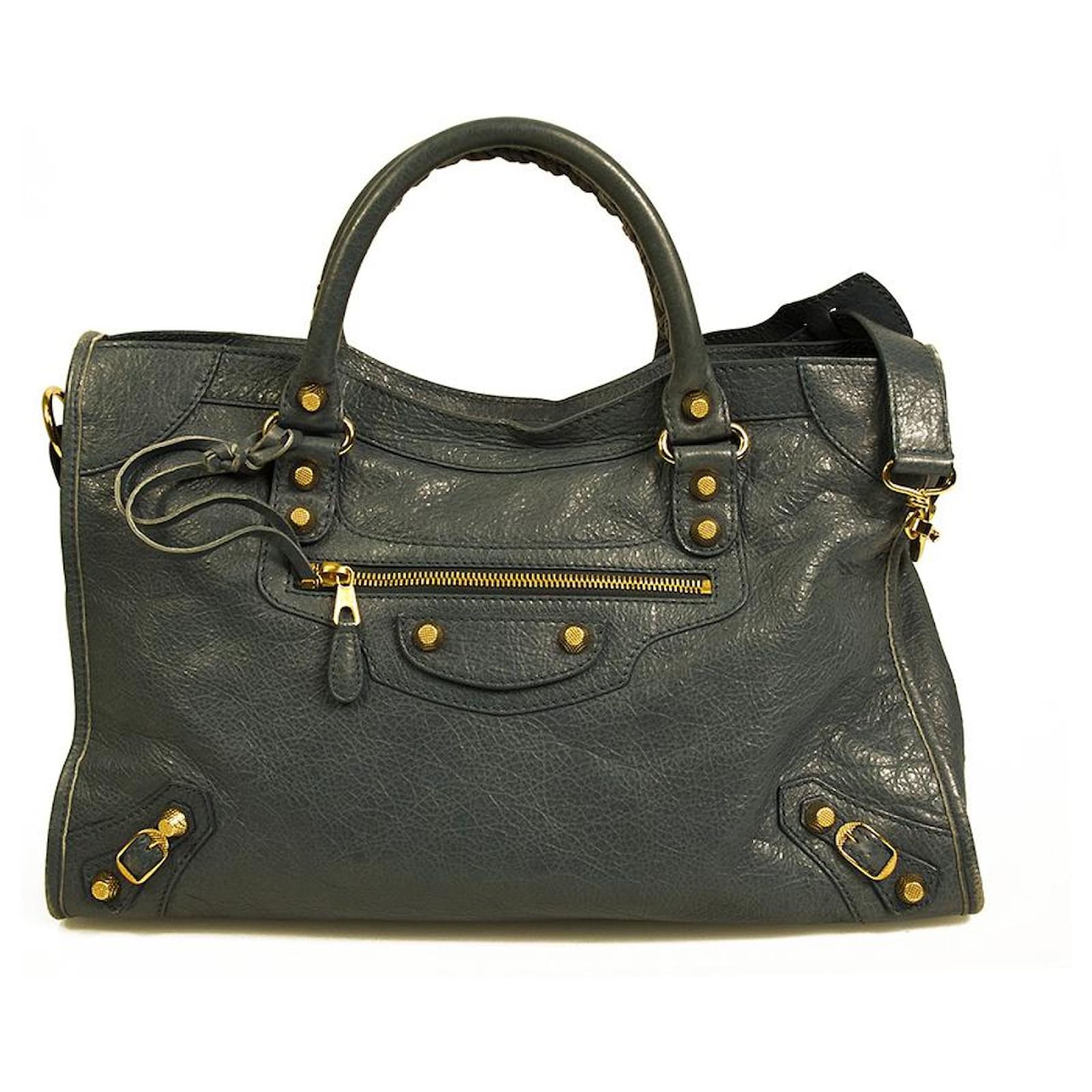Blue Distressed Leather Medium Gold City handbag Dark blue ref.546533 - Joli Closet