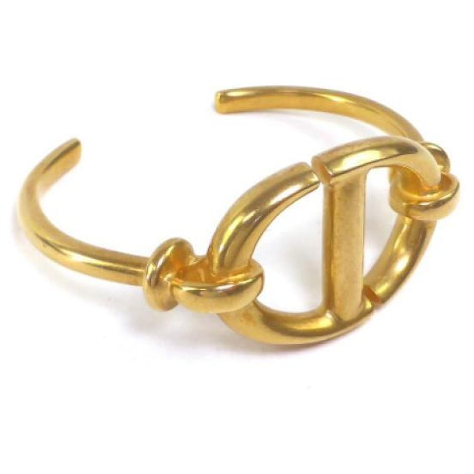 [Used] Christian Dior CD Navy Logo Bangle Open Cuff Bracelet Golden ...