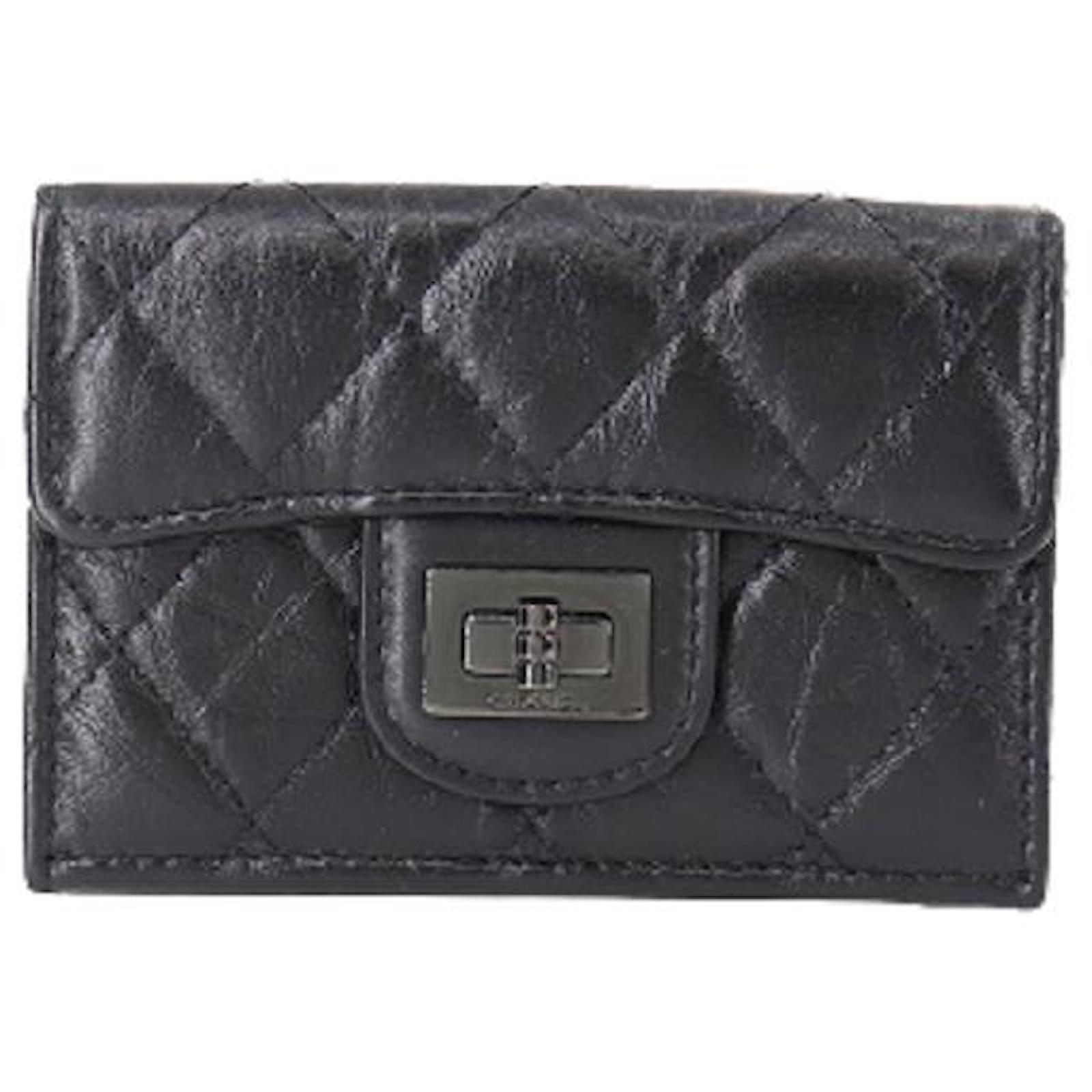Chanel CHANEL 2.55 Tri-Fold Wallet Leather Black Gunmetal Metal Fittings Compact  Wallet ref.546788 - Joli Closet