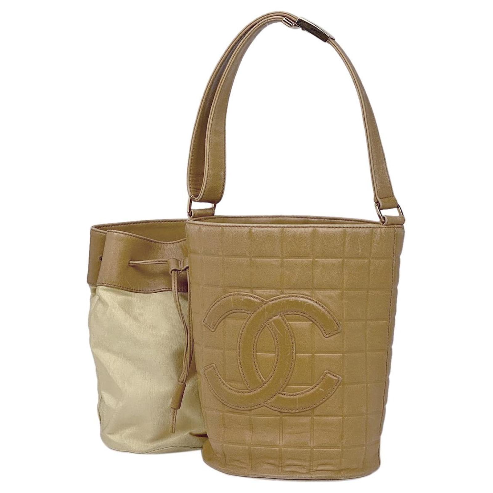 *Chanel CHANEL chocolate bar handbag Coco mark CC mark bucket type handbag  leather beige ladies