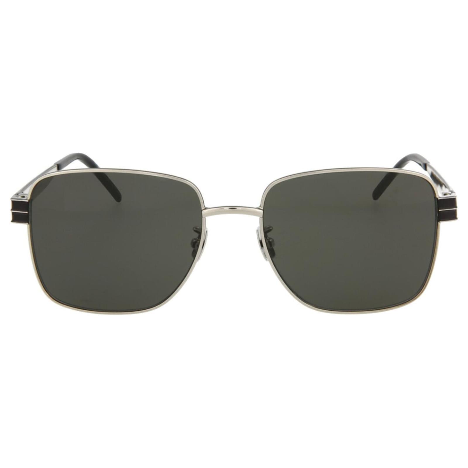 Square Frame Metal Sunglasses in Silver - Saint Laurent