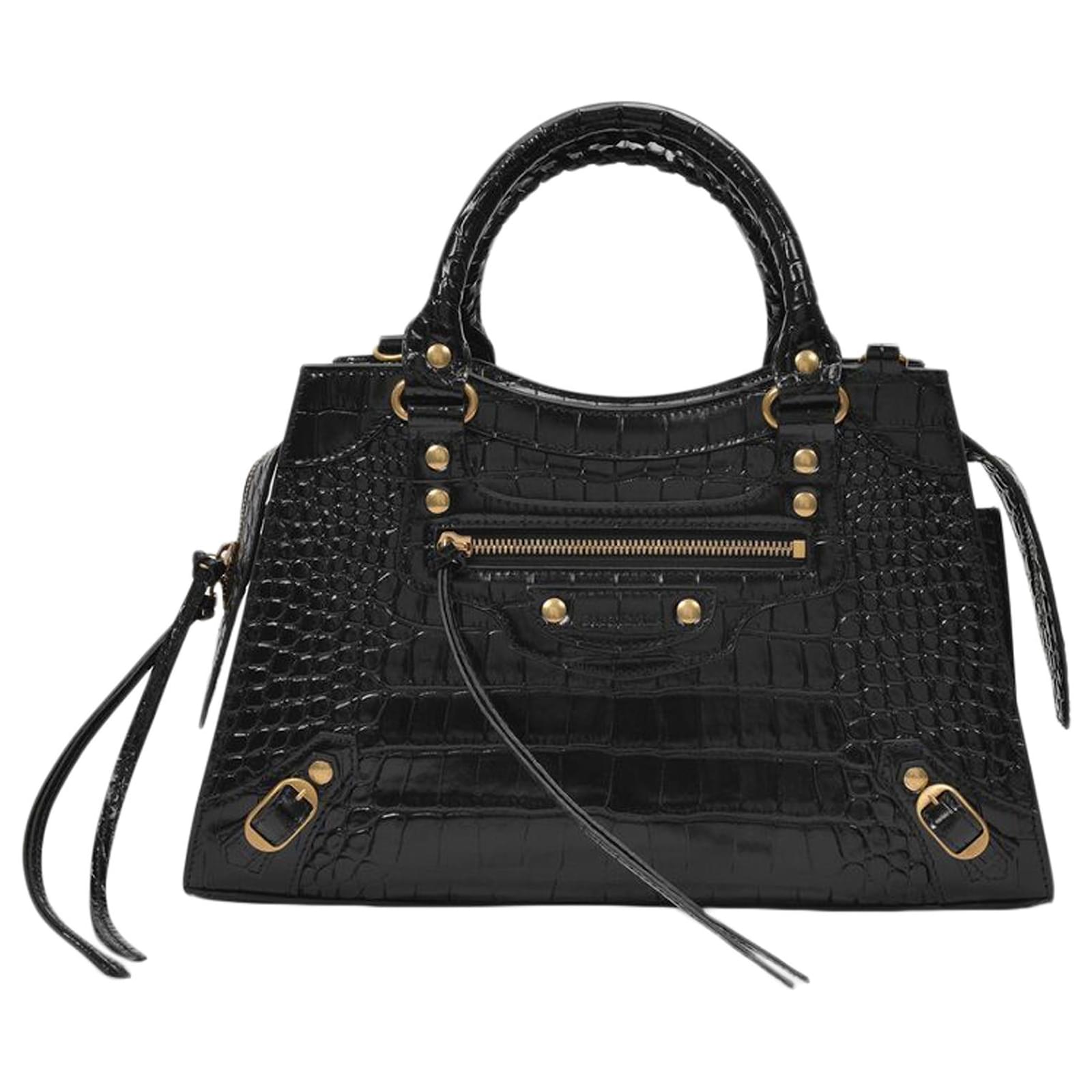 Neo Classic City S Bag in Black Crocodile Effect Leather