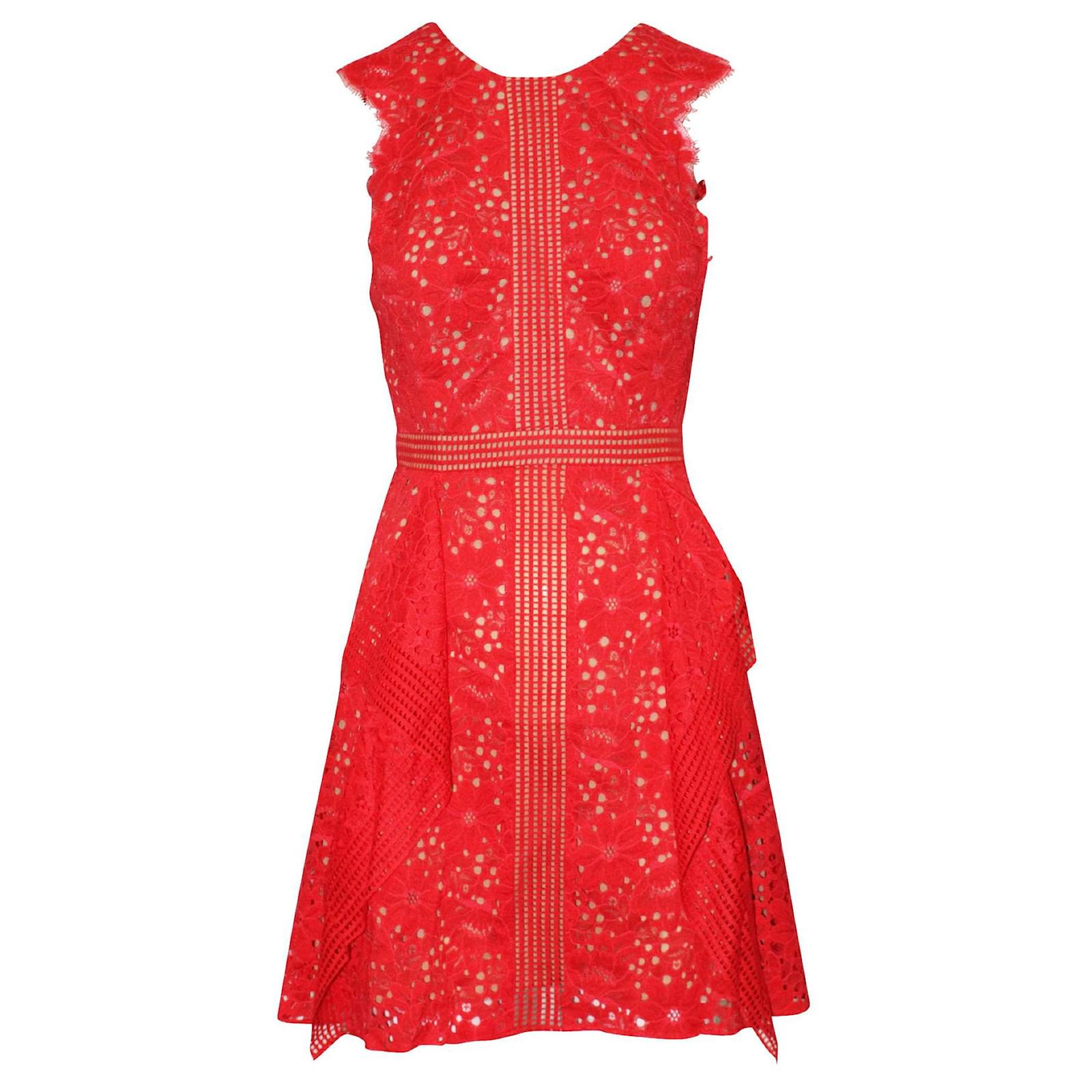 Bcbg Max Azria Red Lace Mini Dress ref.548168 Joli Closet