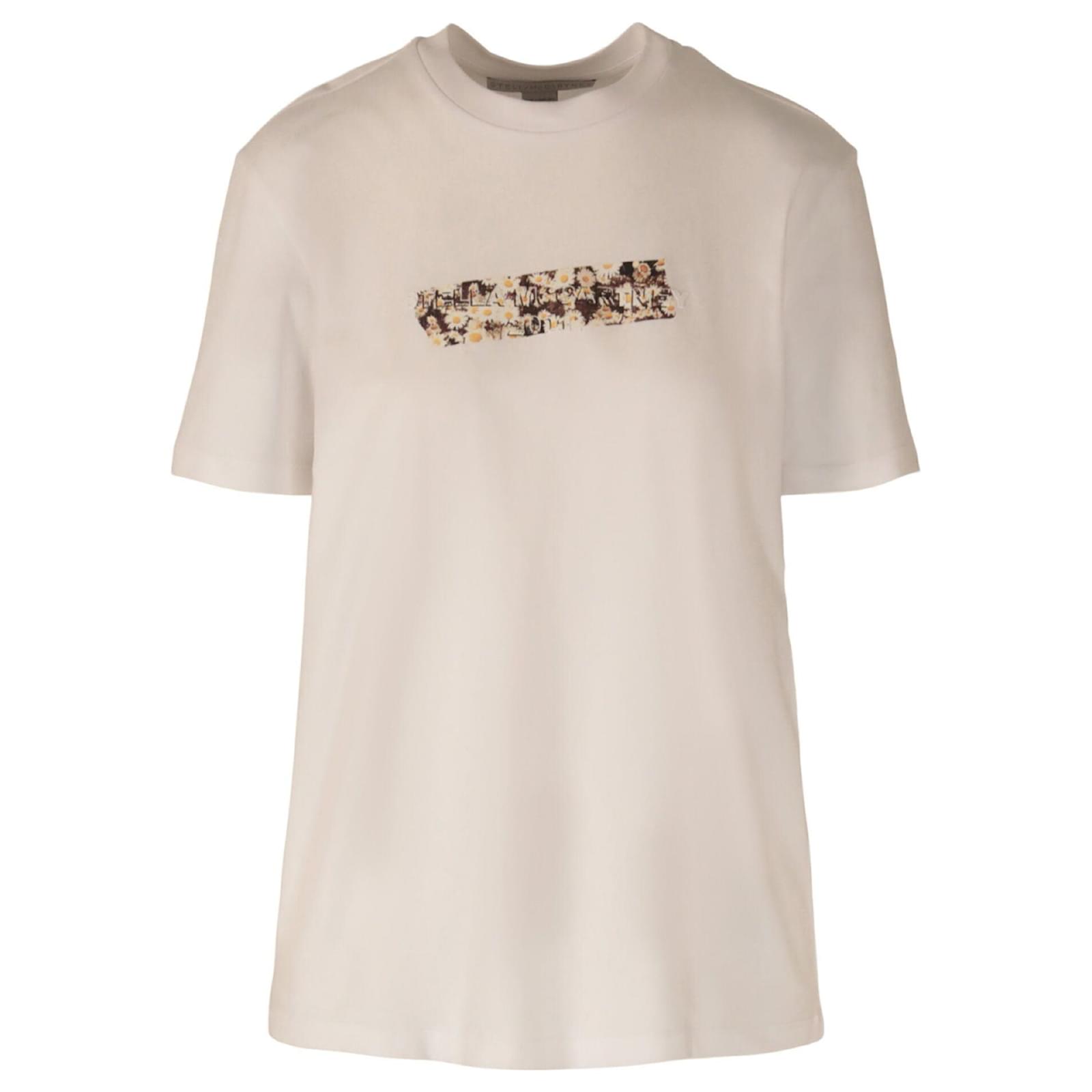 Stella Mc Cartney Logo Tape T-Shirt White Cotton ref.548198 - Joli Closet