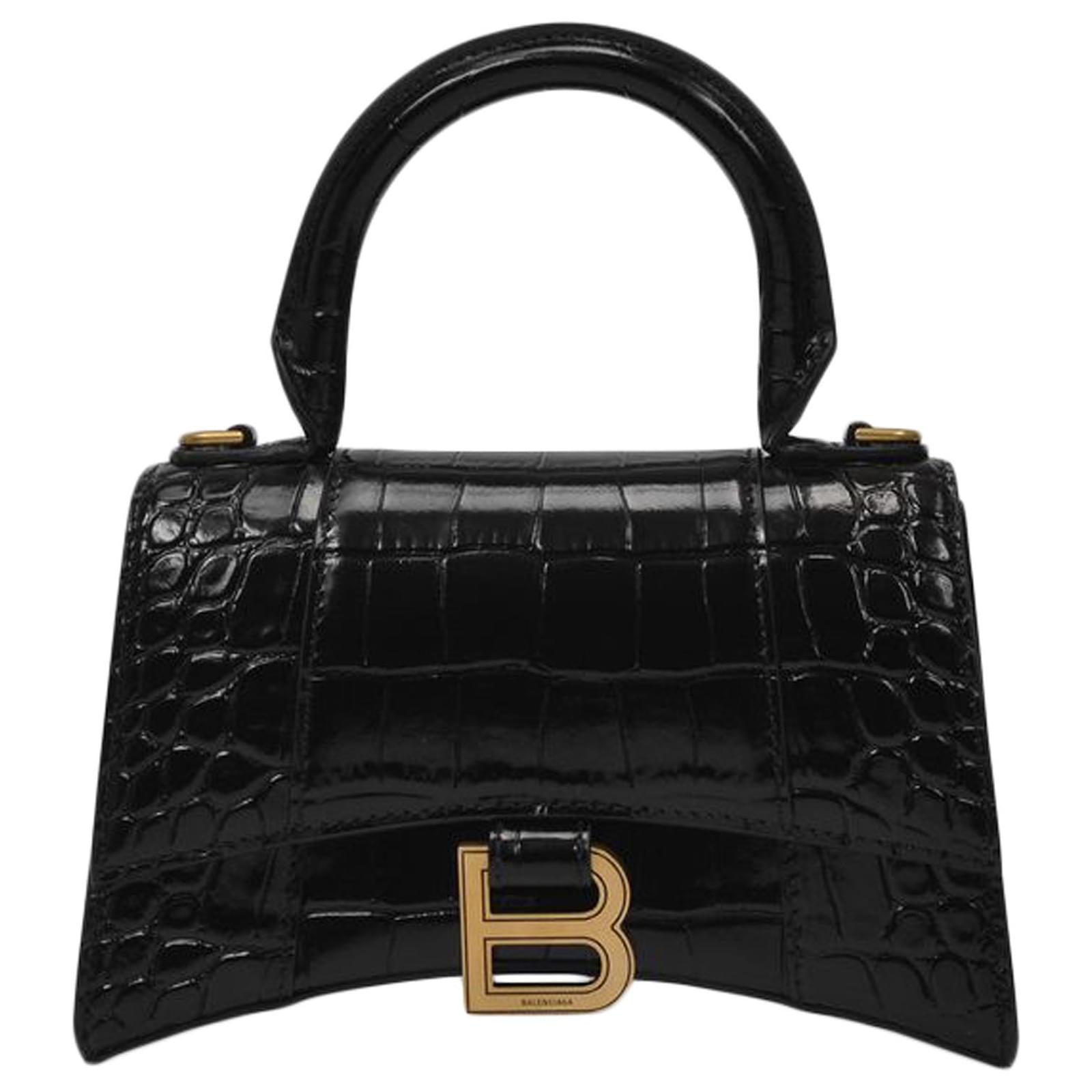 Hourglass Xs Bag - Balenciaga - Black - Leather Pony-style