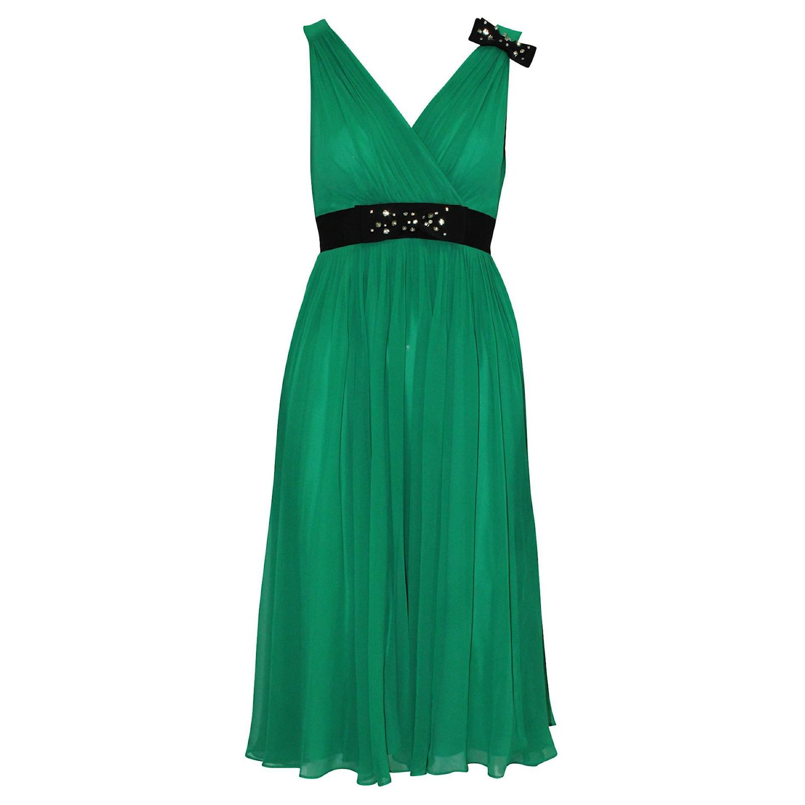 Kate Spade Green Pleated Cocktail Dress with Embellishments Polyester   - Joli Closet