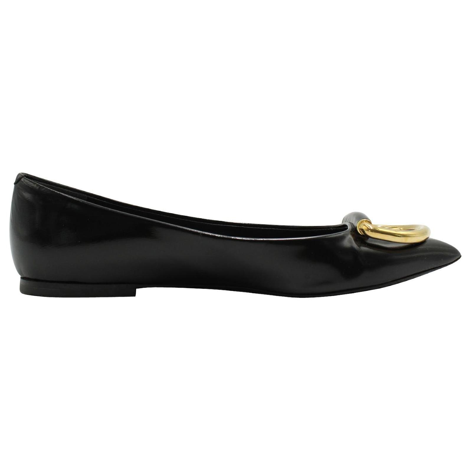 Burberry Black Pointed Toe Ballerinas with Gold Buckle Leather  -  Joli Closet