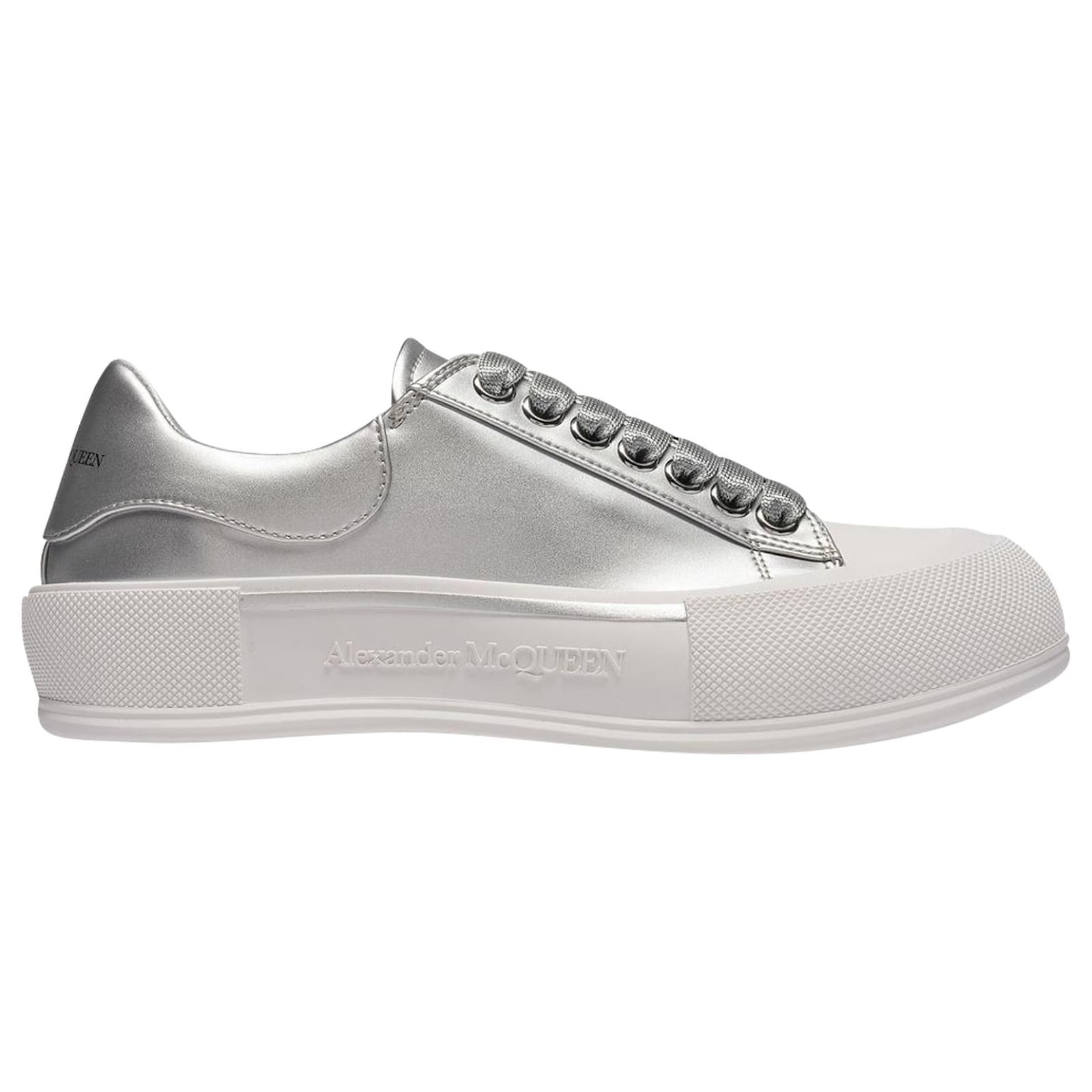 Alexander Mcqueen Deck Sneakers in Silver Canvas Metallic Cloth ref.548774  - Joli Closet