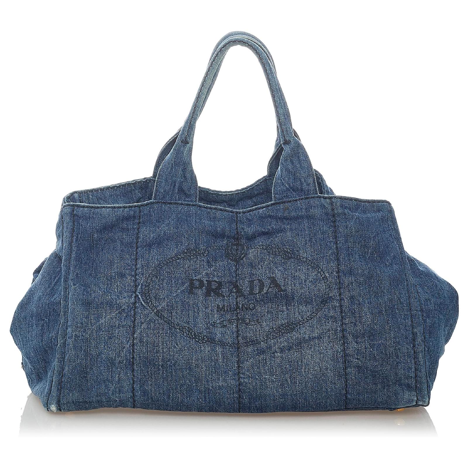 Prada Blue Canapa Logo Denim Tote Bag Cloth  - Joli Closet