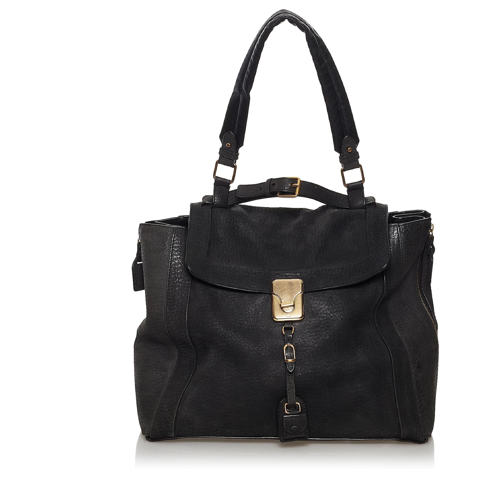 chloe black leather tote