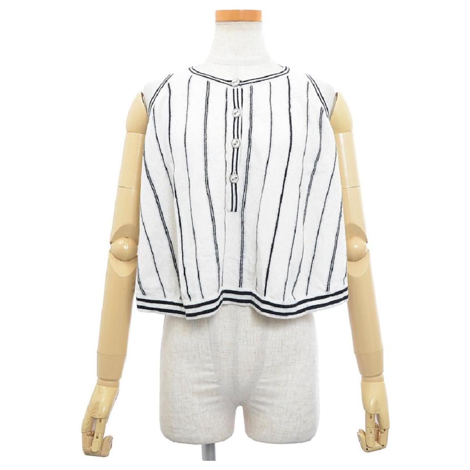 CHANEL Chanel Tops Ladies Cashmere White Stripe Size 34/36 ref.549218 -  Joli Closet