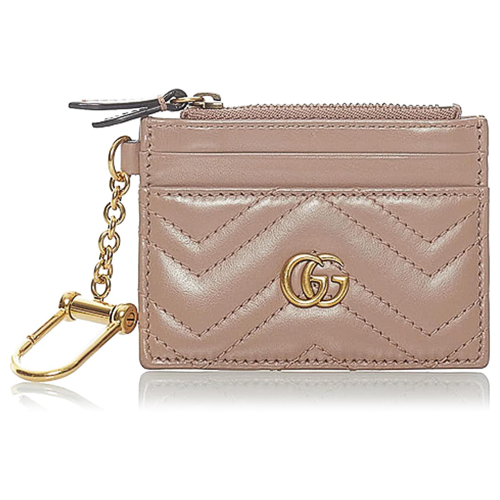 Gucci Brown GG Marmont Keychain Wallet Leather Coin Pouch Beige Pony-style  calfskin ref.549950 - Joli Closet