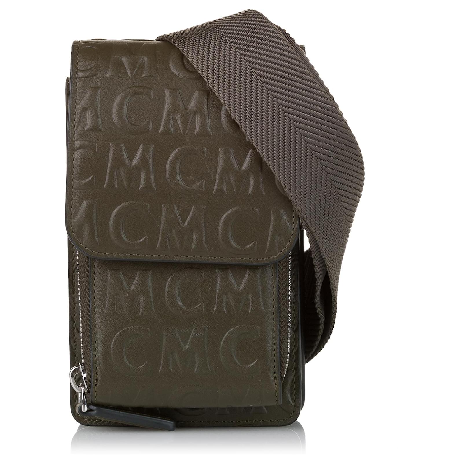 MCM Green Sea Turtle Embossed Leather Wallet on Strap Dark green