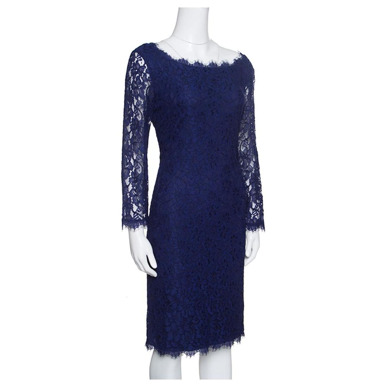 Diane Von Furstenberg Vestido azul marino de encaje Zarita de DvF   - Joli Closet