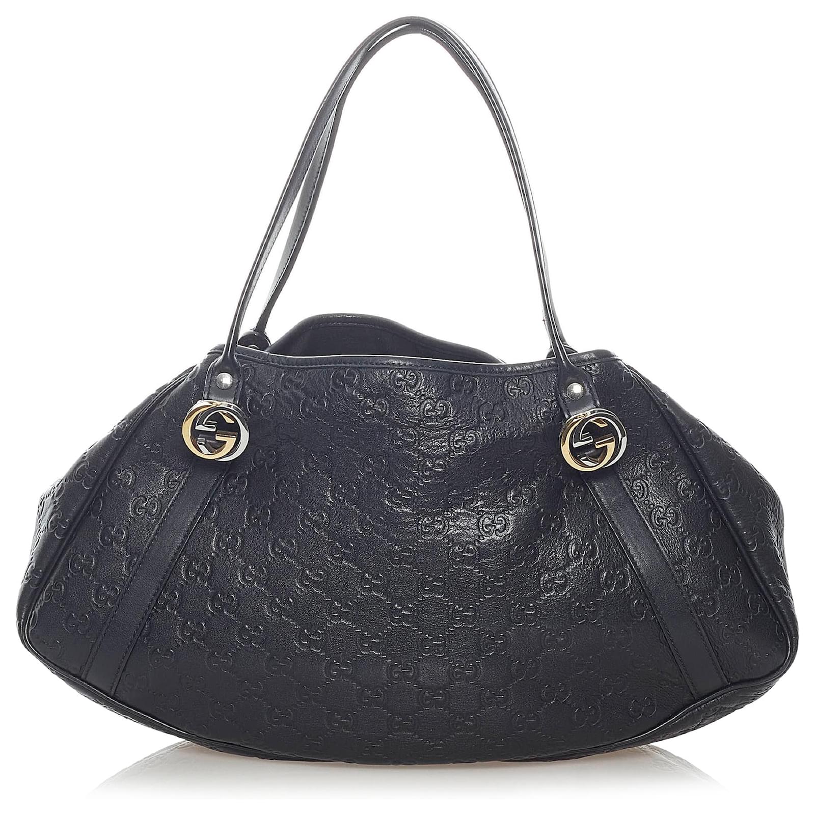 Gucci Black Guccissima Twins Shoulder Bag Leather Ponystyle calfskin