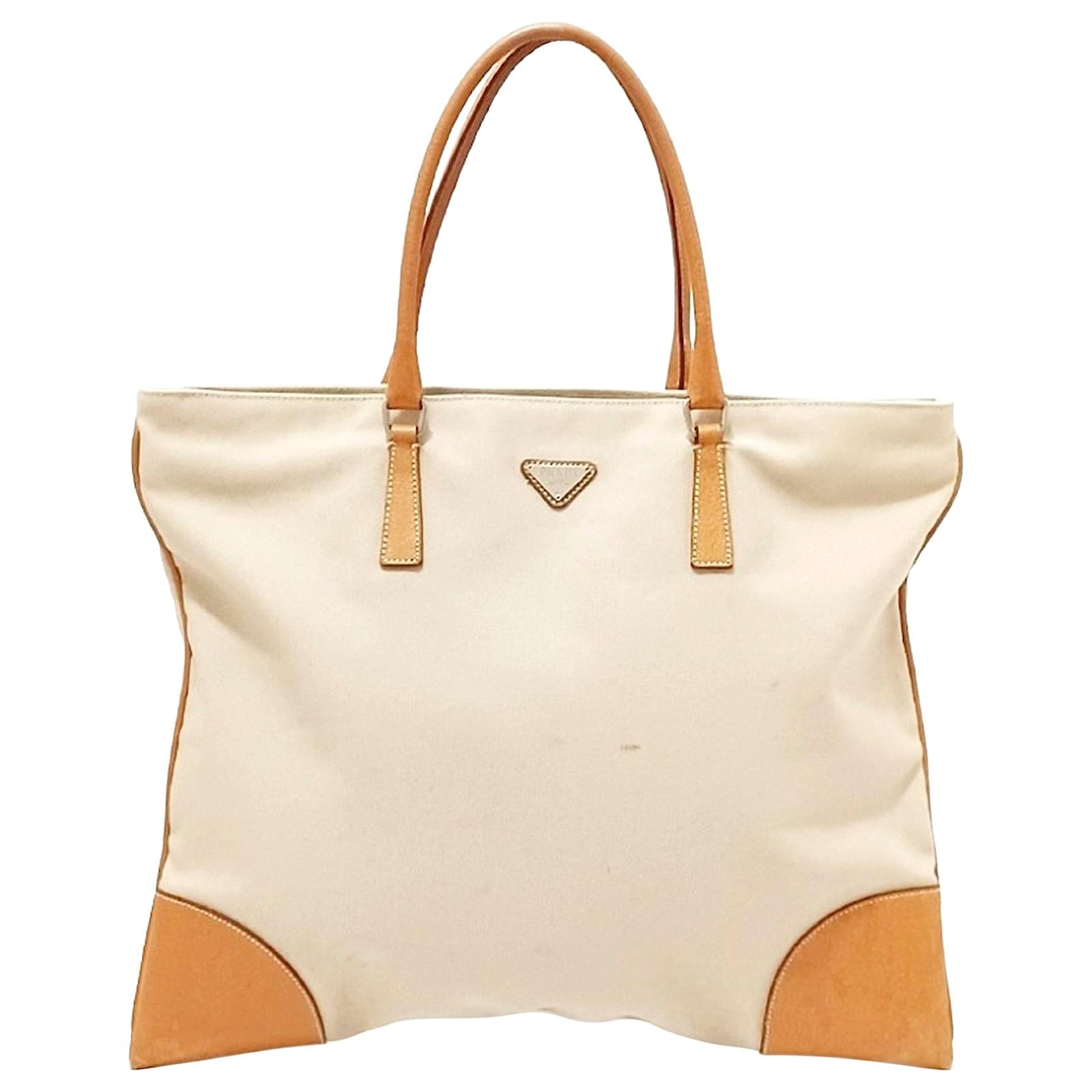 Prada Vintage - Canvas Satchel Bag - Brown Beige - Leather Handbag