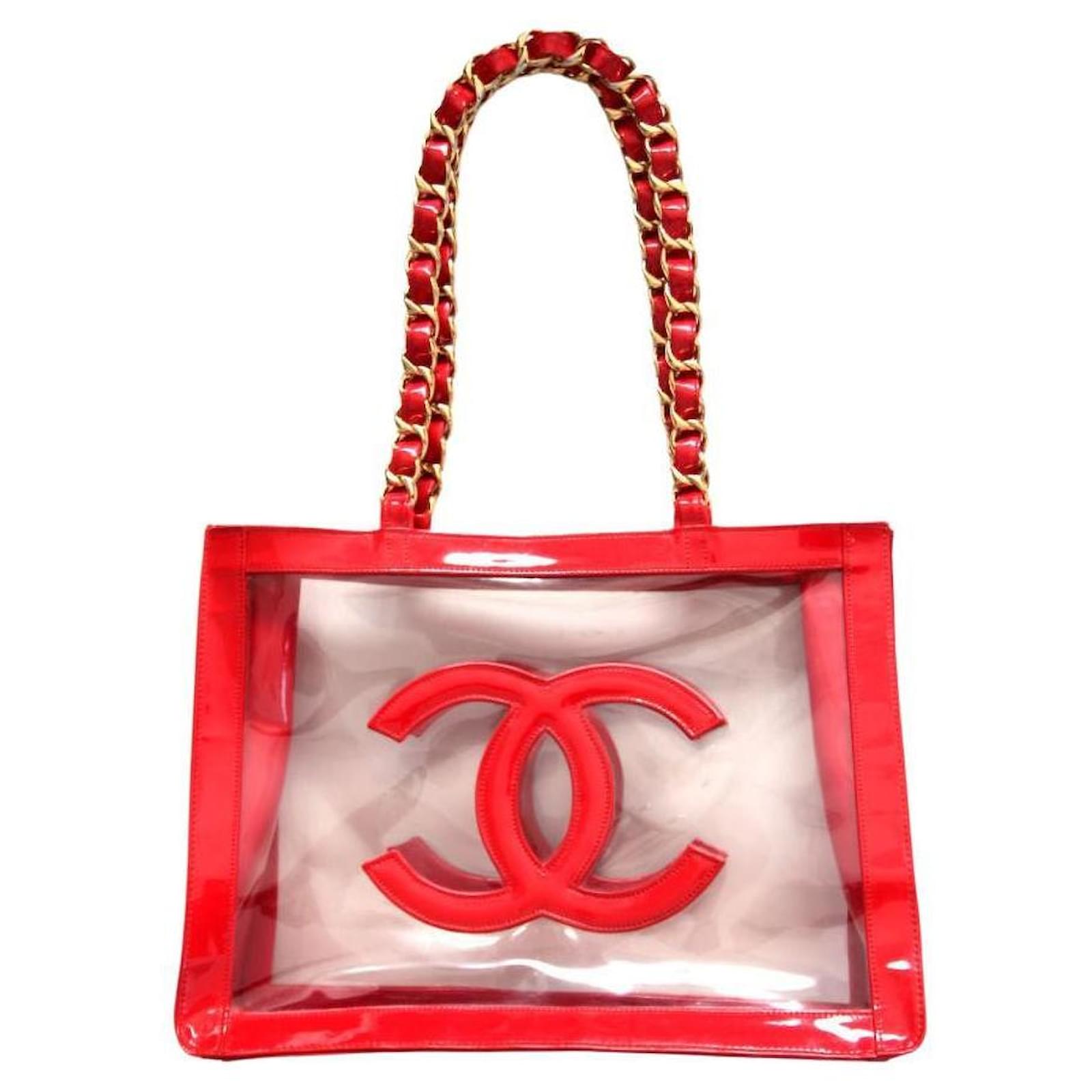 Chanel 1995 Transparent Patent Leather CC Bag / Shopping Tote by Karl  Lagerfeld Red ref.552904 - Joli Closet