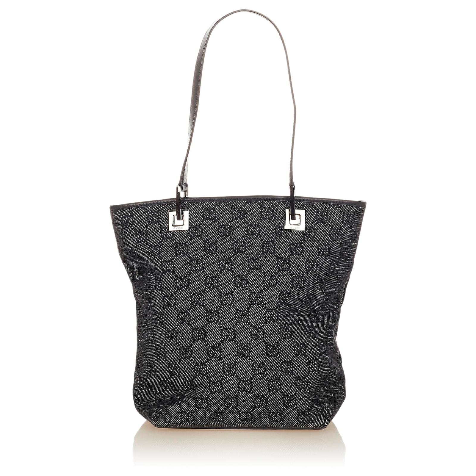Gucci Gray GG Canvas Handbag Black Grey Leather Cloth Pony-style ...