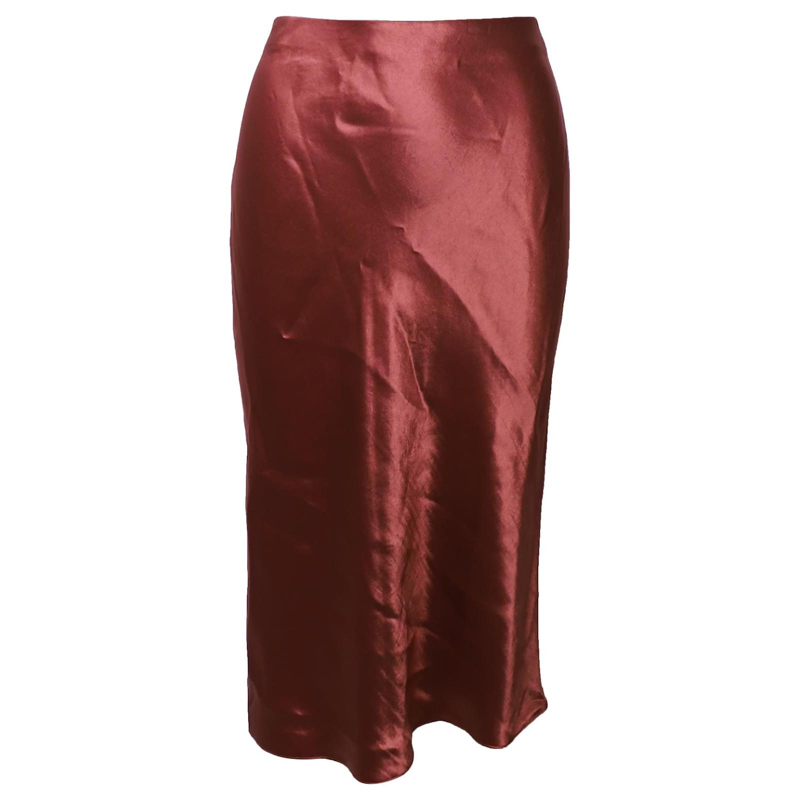 Vince Satin Slip Midi Skirt in Burgundy Acetate Dark red Cellulose ...