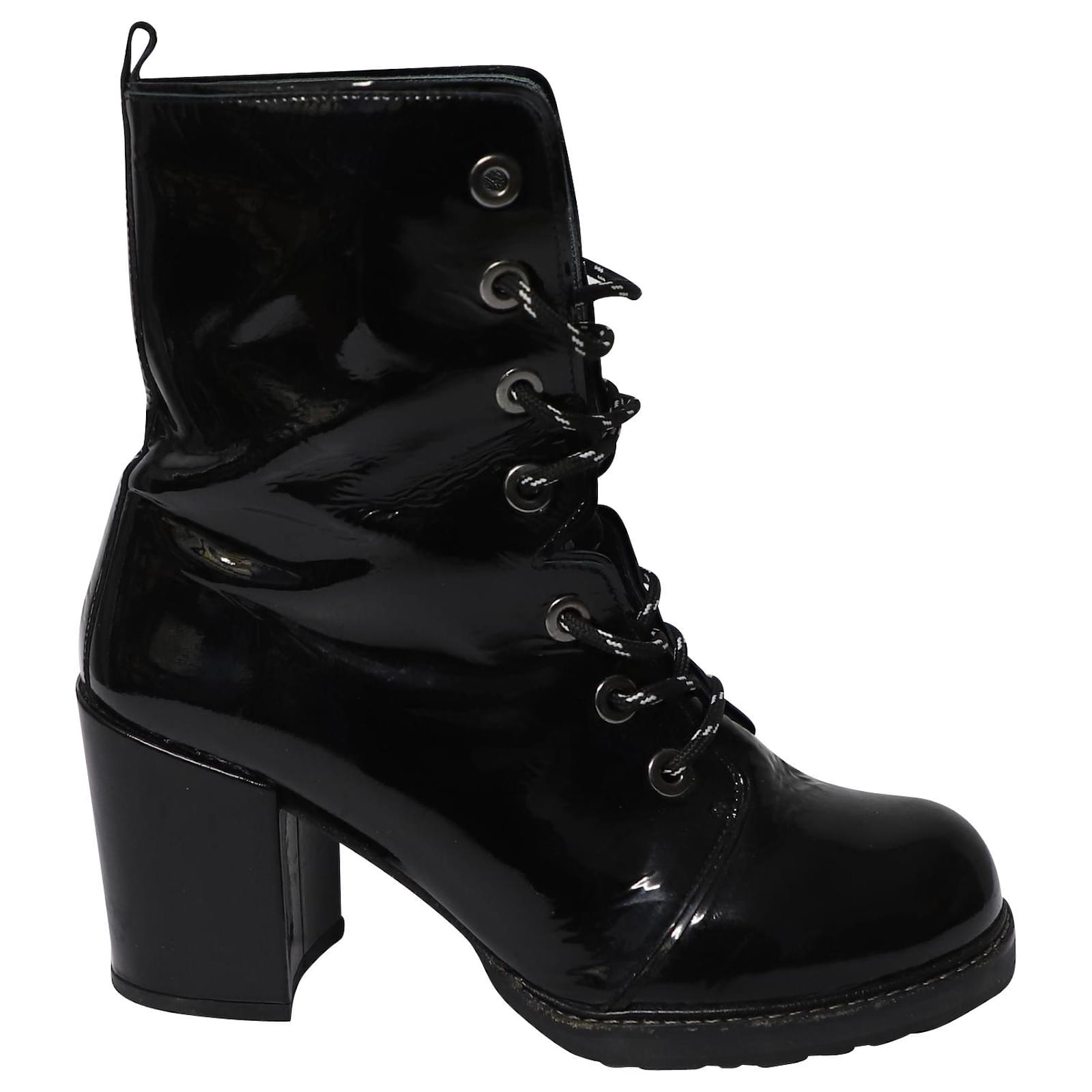 shiny lace up ankle boots