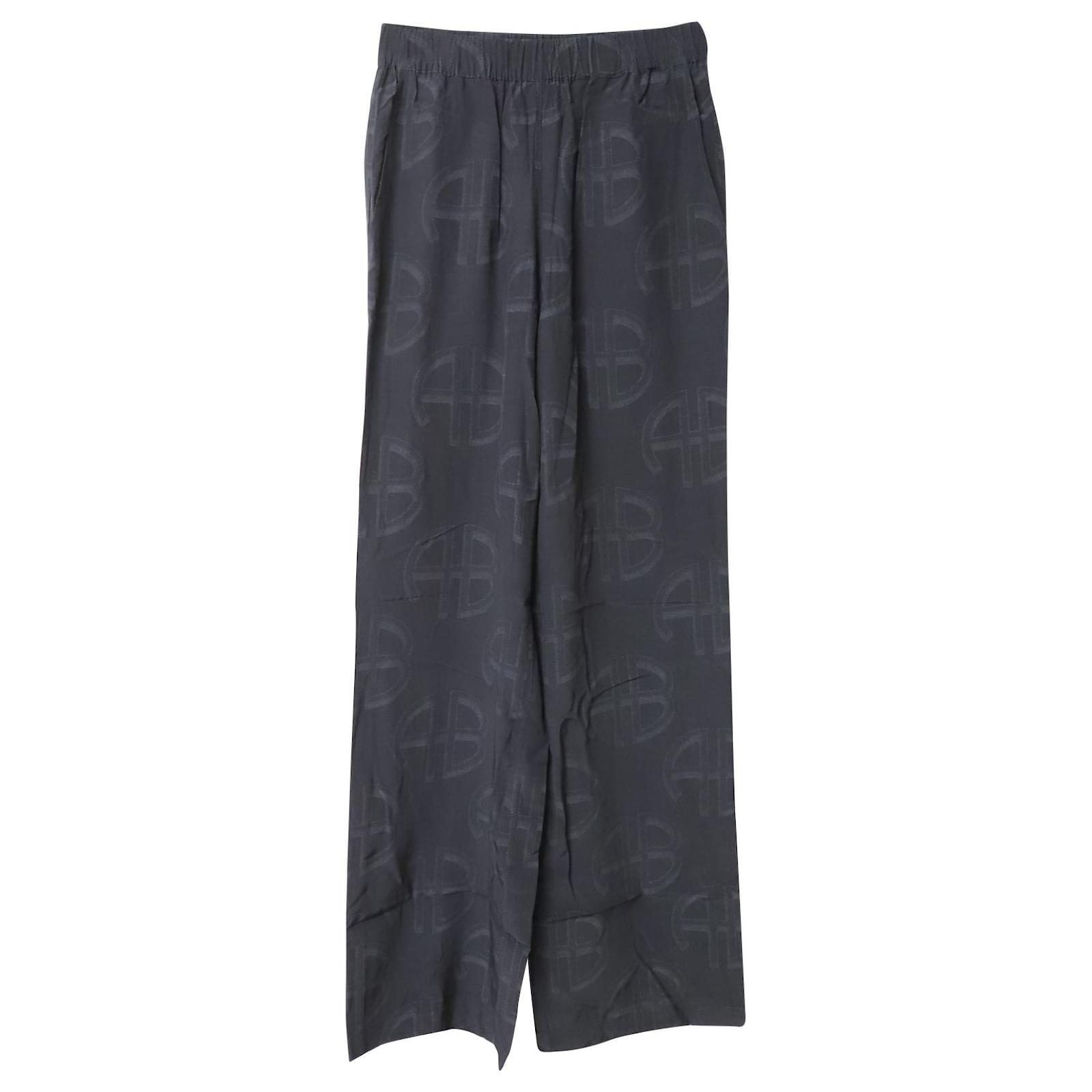 Anine Bing Owen Monogram Wide Pants in Black Viscose ref.553628