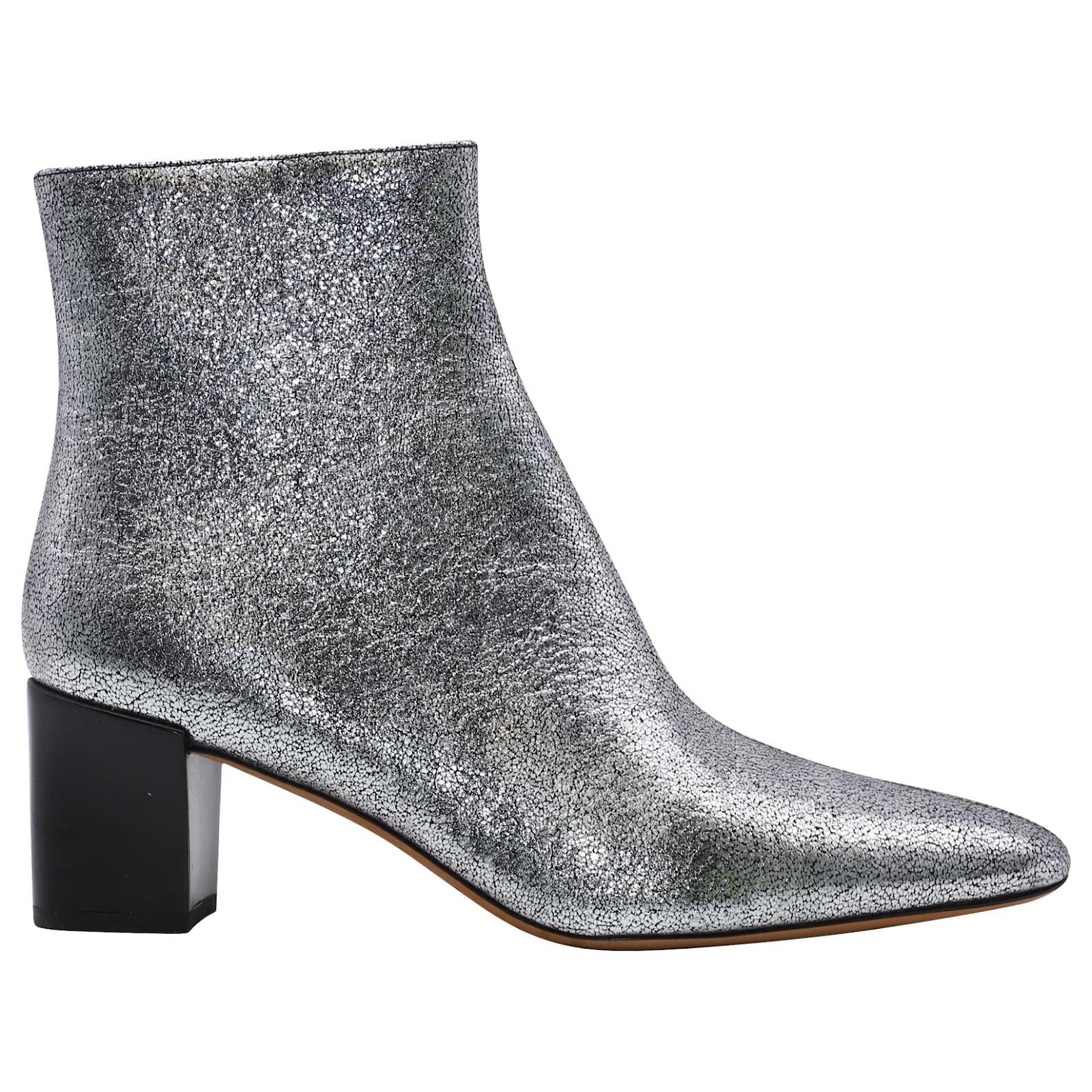 Vince Lanica Metallic Ankle Boots in Silver Leather Silvery ref.553689 ...
