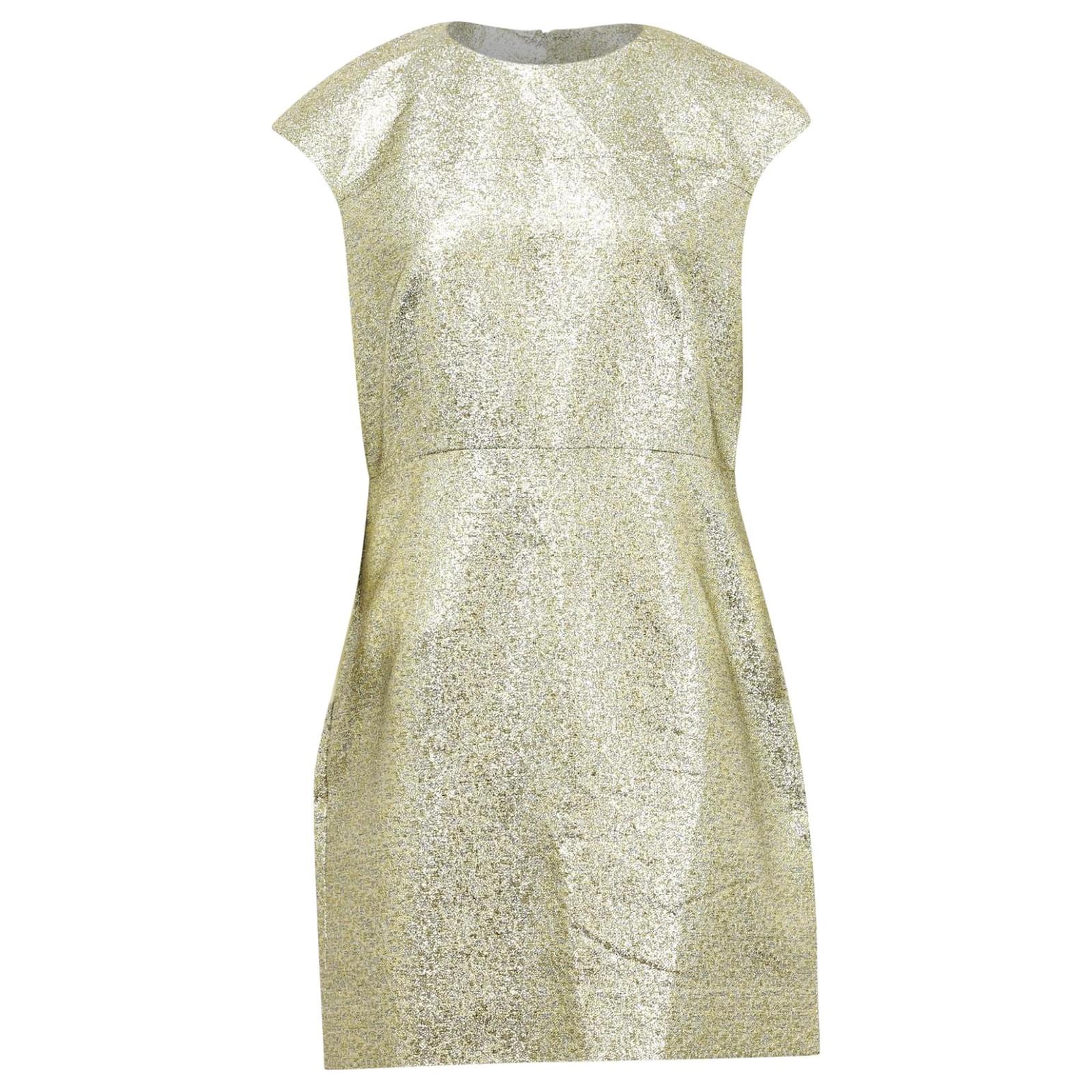 Diane Von Furstenberg Hadlie Two Metallic Mini Dress in Gold Polyester