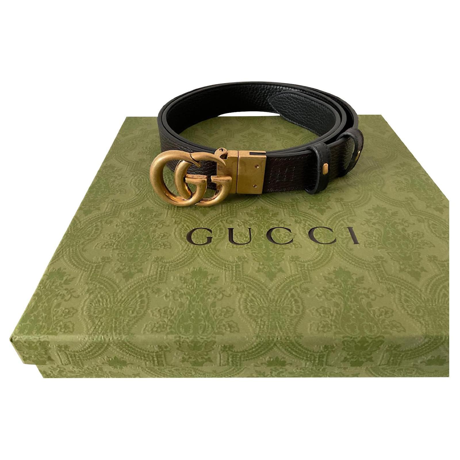 Reversible double G leather belt in black - Gucci