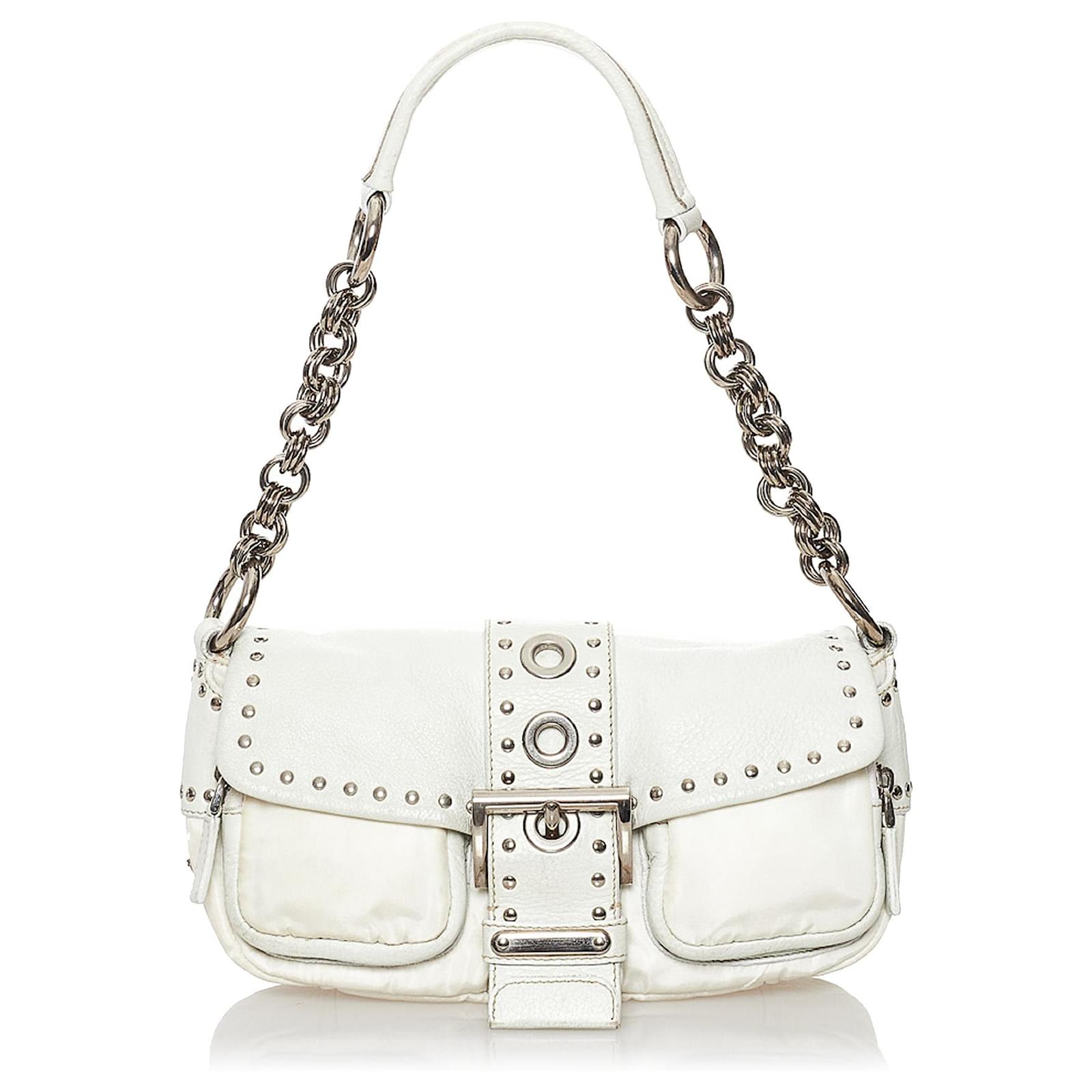 Prada White Leather Shoulder Bag Pony-style calfskin ref