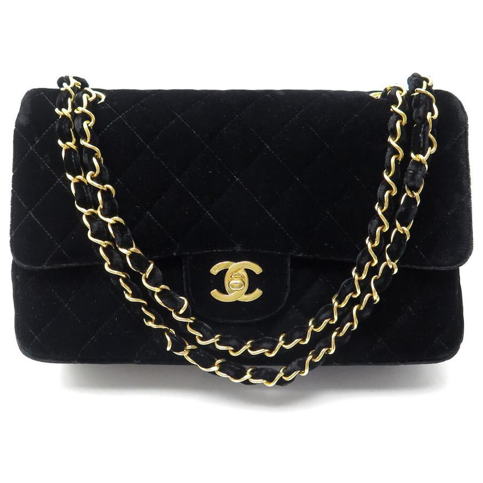 Chanel Black Quilted Velvet Medium Classic Double Flap Bag Chanel