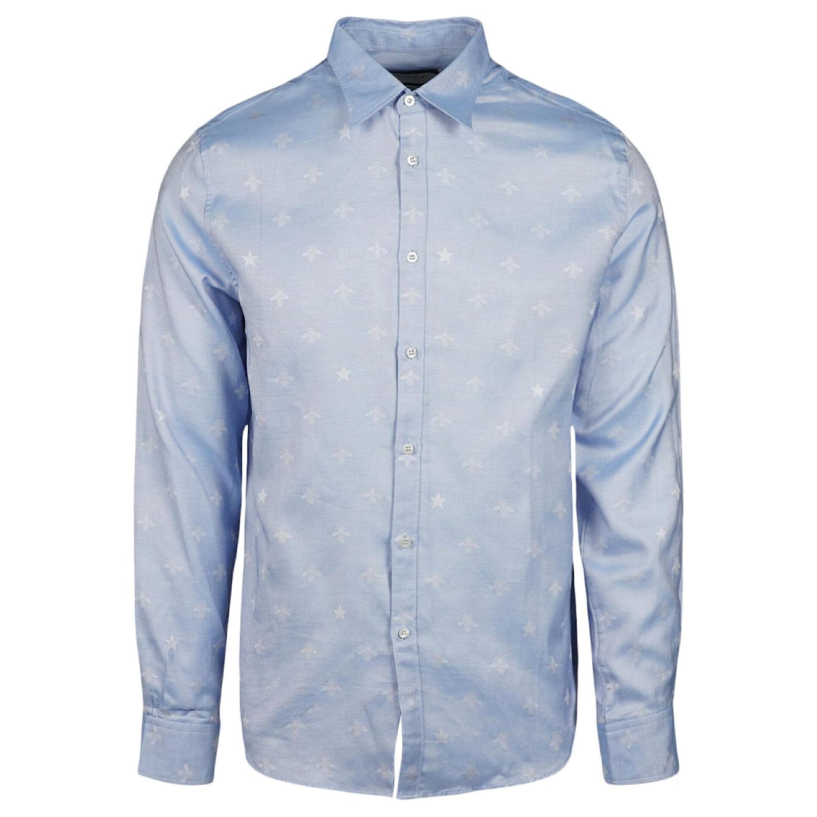 Gucci Bee Oxford Duke Shirt Blue Cotton 