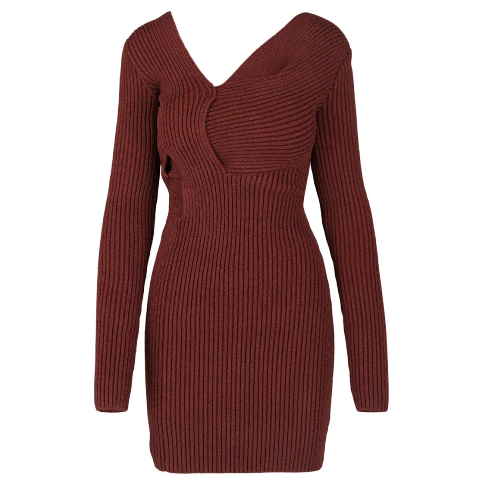 Bottega Veneta V-Neck Twist Knit Sweater Red Silk ref.556078