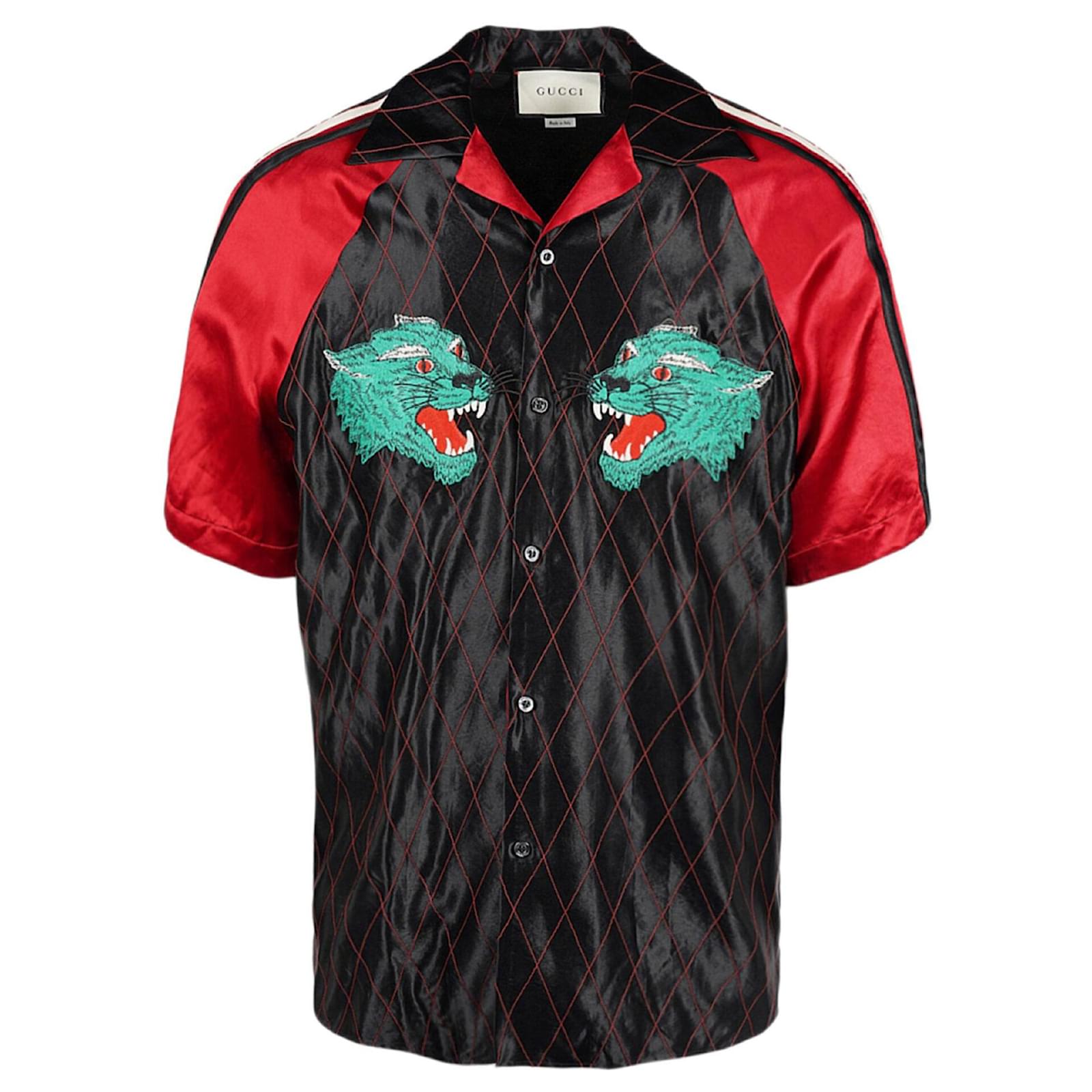 Gucci Panther Bowling Shirt Black Silk  - Joli Closet