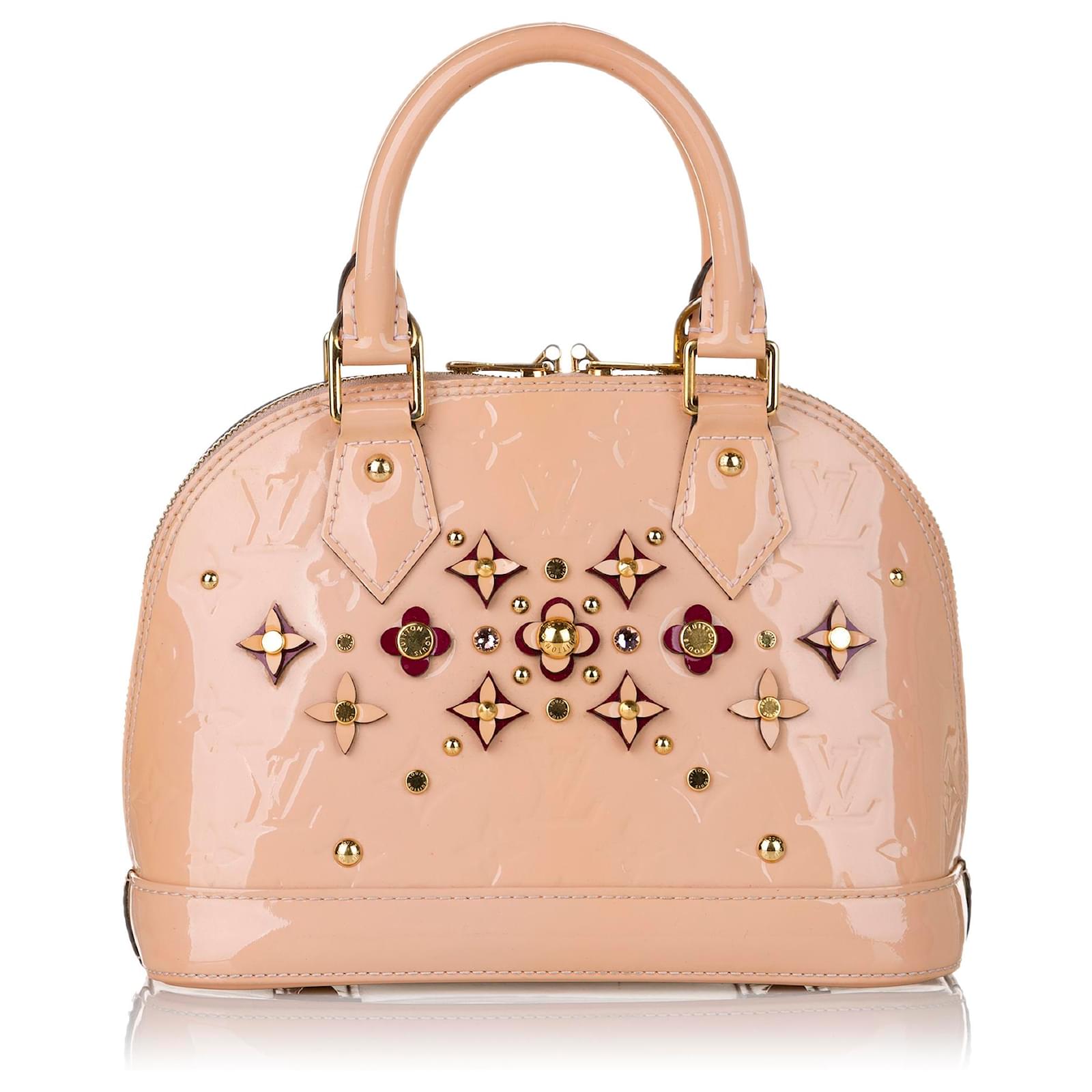 Louis Vuitton Pink Vernis Flower Alma BB Beige Leather Patent