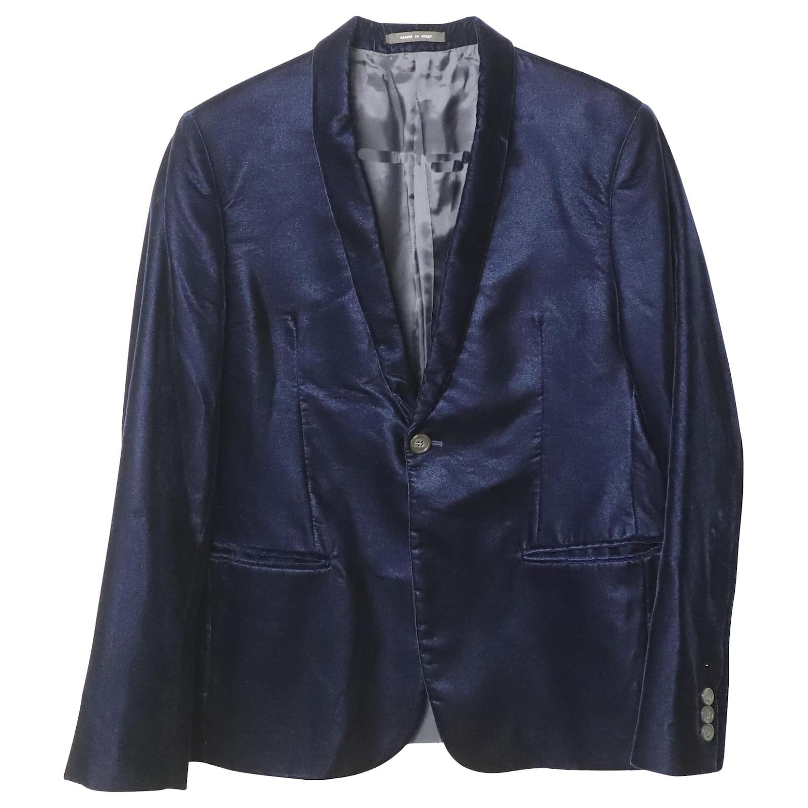 Emporio Armani Velvet Coat in Navy Blue Velvet  - Joli Closet