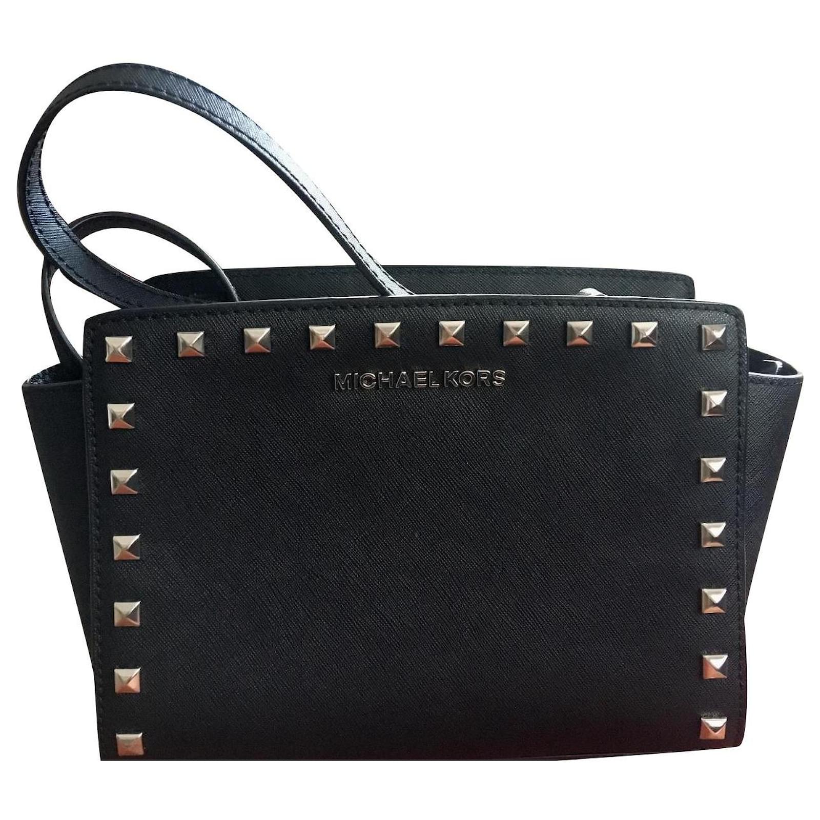 Michael Kors Selma handbag satchel crossbody Black Silver hardware Leather   - Joli Closet