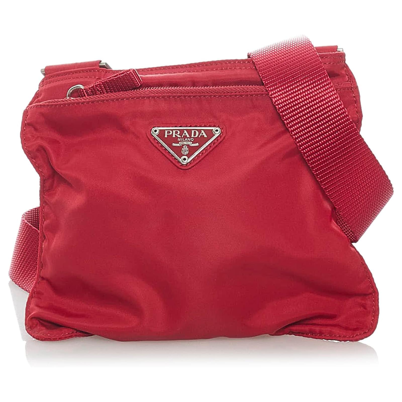 Prada Red Saffiano-Trimmed Tessuto Crossbody Bag Nylon Cloth ref