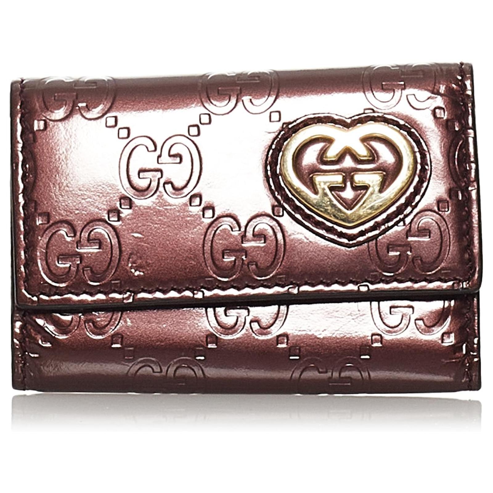 Gucci Red Guccissima Heart Key Holder Brown Leather Pony-style
