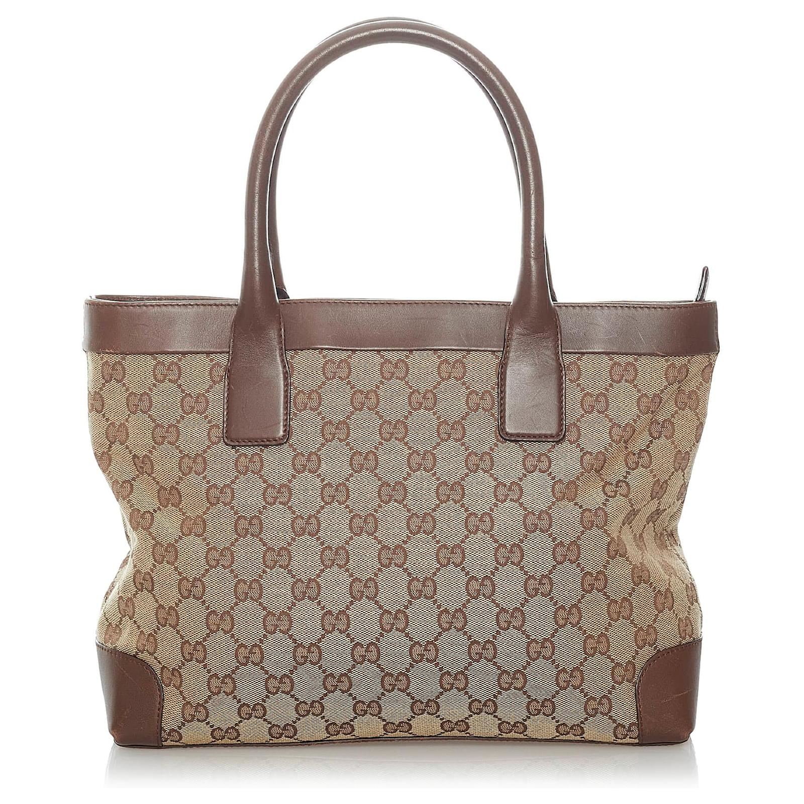 Gucci Brown GG Canvas Handbag Beige Dark brown Leather Cloth Pony-style ...