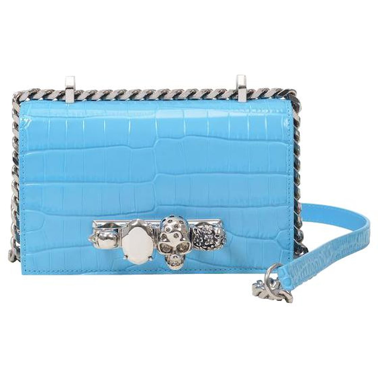 Womens Bags Satchel bags and purses Alexander McQueen Leather Blue Mini Jewelled Satchel 
