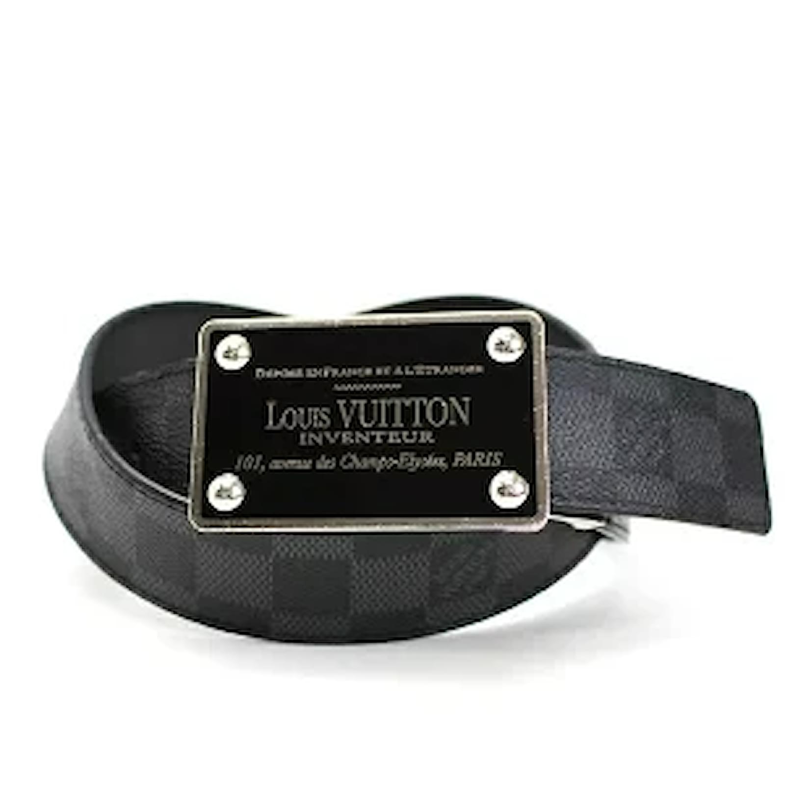 LOUIS VUITTON belt leather Black Black mens Used –