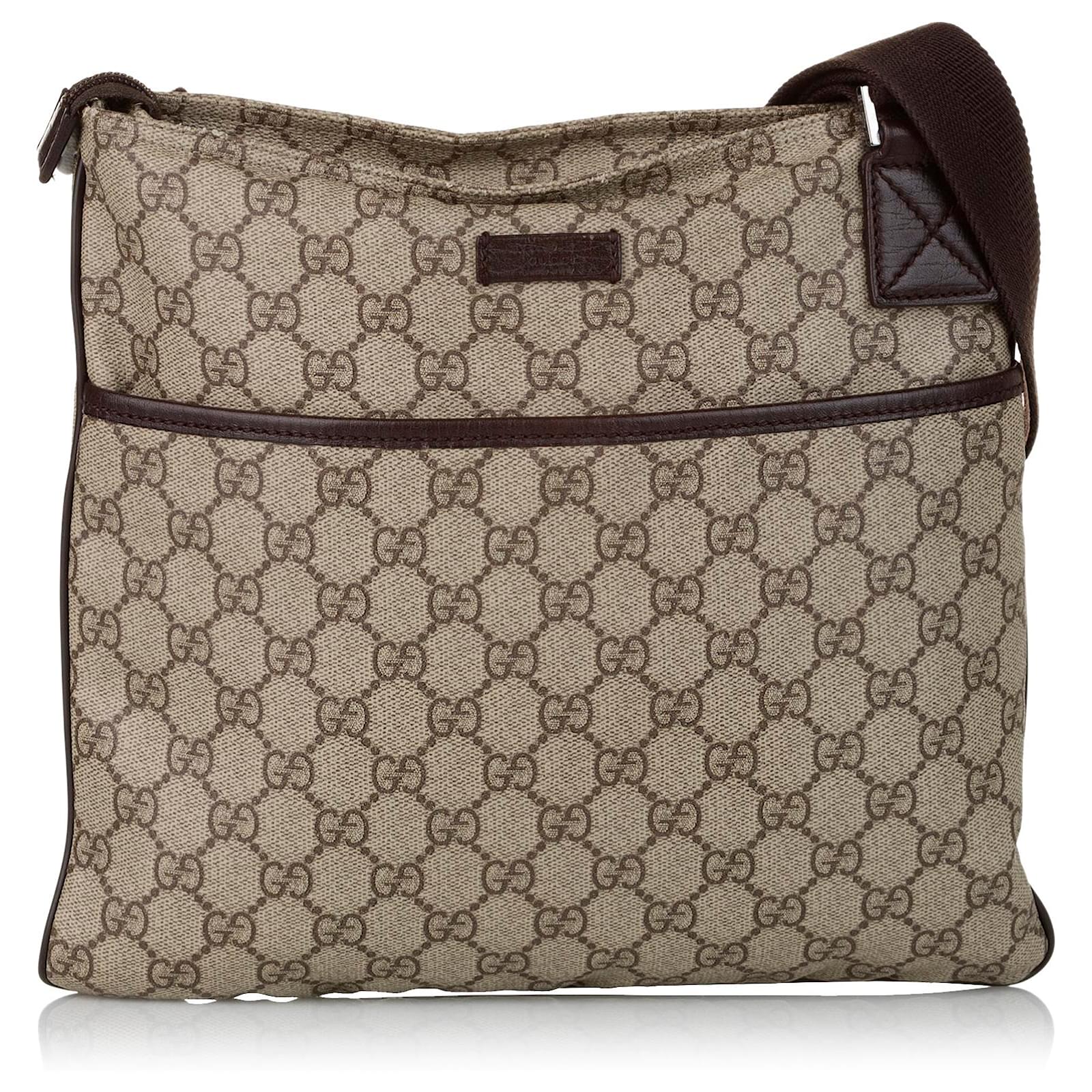 Gucci Brown GG Supreme Crossbody Bag Beige Dark brown Cloth