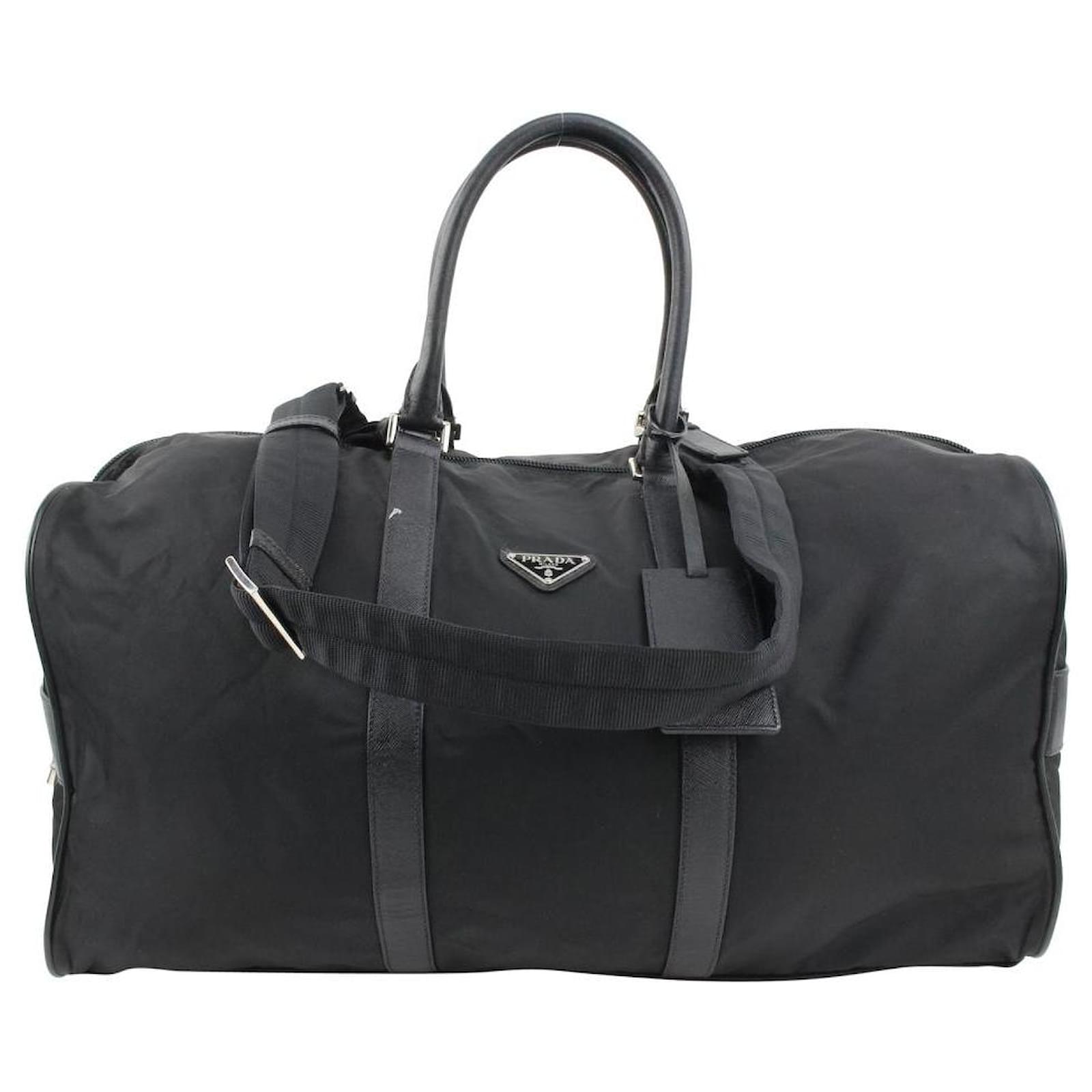 Prada Black Tessuto Nylon Boston Duffle Bag Leather ref.561643 - Joli ...