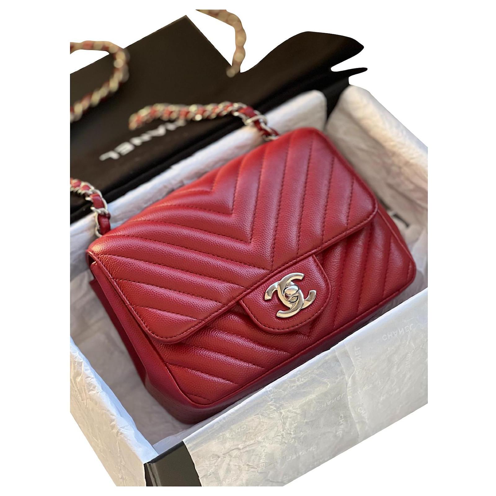 Chanel Mini Square bag Red Leather ref.562022 - Joli Closet